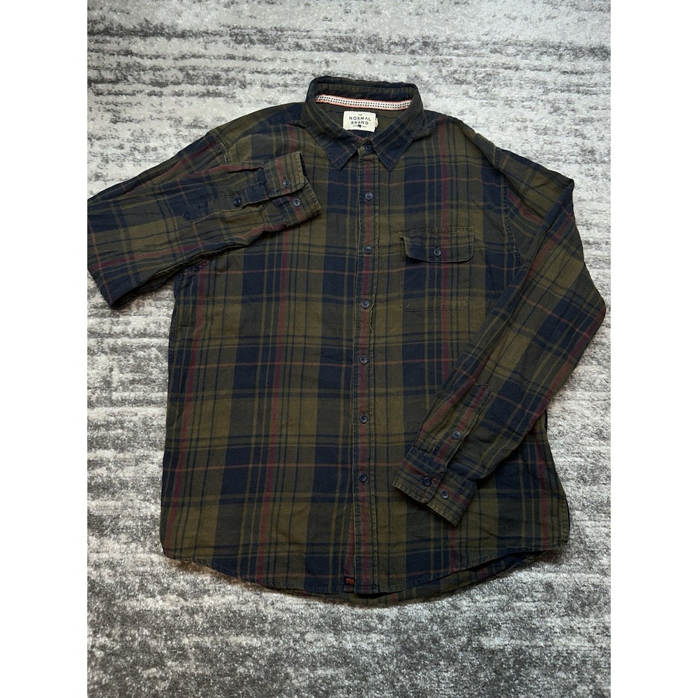 THE NORMAL BRAND Mountain Regular Fit Flannel Shirt In Green Plaid Size Large - Picture 2 of 9